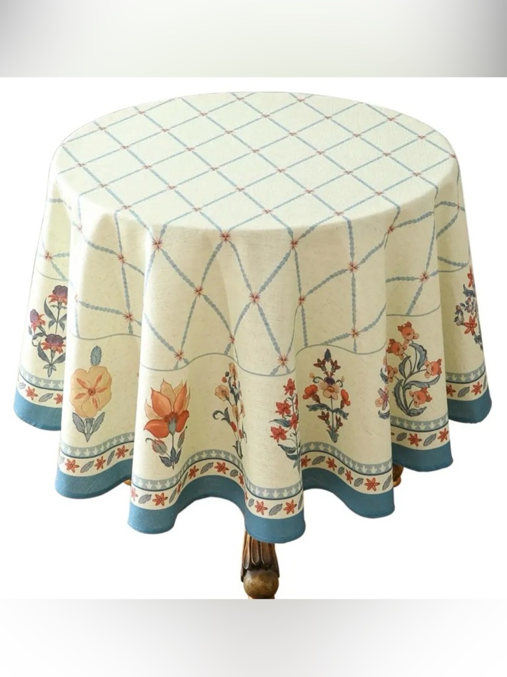 Isaenne | Designer Vintage Linen Round Floral Tablecloth